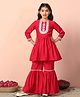 Fashion Dream Chanderi Woven Three Fourth Sleeves Gota Lace Embellished Kurti & Sharara Set - Rani