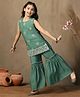 Fashion Dream Chanderi Woven Sleeveless Floral Embroidered Sequins Embellished Kurti & Sharara Set - Olive Green