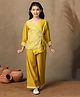 Fashion Dream Chanderi Woven Three Fourth Sleeves Floral Embroidered Angrakha Top & Palazzo Set - Yellow