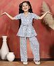 Fashion Dream Cotton Knit Half Sleeves Chevron Printed Coordinating Peplum Top & Pants Set - Blue