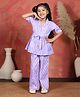 Fashion Dream Cotton Knit Half Sleeves Geometric Printed Coordinating Peplum Top & Pants Set - Purple