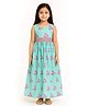VeraA Silk Knit Sleeveless Lotus Printed Lace Detailed Dress - Aqua Blue