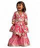 VeraA Cotton Knit Full Sleeves Floral Printed Gota Lace Embellished Kurti Sharara Set - Pink