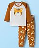 Babyhug Cotton Knit Full Raglan Sleeves Night Suit With Tiger Print - Brown & White