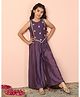 Fashion Dream Chanderi Woven Sleeveless Floral Embroidered & Sequins Embellished Jumpsuit - Purple