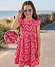 Kookie Kids Poplin Woven Cap Sleeves Frock With Floral Print - Red