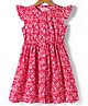 Kookie Kids Poplin Woven Cap Sleeves Frock With Floral Print - Red