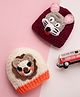 MayRa Knits Hand Knitted Woven Pack Of 2 Baby Animals Face Designed Crochet Caps - Magenta & Cream - Circumference 25 Cm