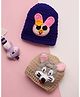 MayRa Knits Hand Knitted Woven Pack Of 2 Baby Animals Face Designed Crochet Caps - Blue & Beige - Circumference 41 Cm