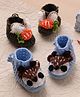 MayRa Knits Pack Of 2 Hand Knitted Woven Deer Applique Detailed Set Of Booties - Blue & Brown