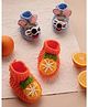 MayRa Knits Pack Of 2 Hand Knitted Woven Bunny Applique Detailed Set Of Booties - Blue & Orange