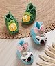 MayRa Knits Hand Knitted Woven Pack Of 2 Animal & Orange Applique Detailed Crochet Booties - Green & Blue