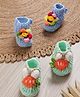 MayRa Knits Hand Knitted Woven Pack Of 2 Animal & Floral Applique Detailed Crochet Booties - Blue Sea Green