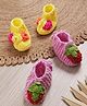 MayRa Knits Hand Knitted Woven Pack Of 2 Strawberry & Floral Applique Detailed Crochet Booties - Yellow & Purple