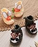 MayRa Knits Hand Knitted Woven Pack Of 2 Animal  Applique Detailed Booties - Peach & Black