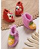 MayRa Knits Hand Knitted Woven Pack Of 2 Animal & Orange Designed Applique Detailed Booties - Red & Purple