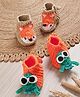 MayRa Knits Hand Knitted Woven Pack Of 2 Animal  Applique Detailed Booties - Beige & Orange