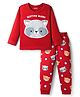 Babyhug Cotton Knit Full Sleeves Night Suit With Animal Print - Maroon