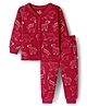 Doodle Poodle Cotton Knit Full Sleeves Co-ord Thermal Set With Animal Print - Red