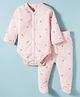 I Bears Interlock Knit Full Raglan Sleeves Onesie With Reindeer Print & Footed Leggings - Peach