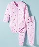 I Bears Interlock Knit Full Raglan Sleeves Onesie With Apple Print & Footed Leggings - Pink