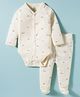 I Bears Interlock Knit Full Sleeves Interlock Knit Full Sleeves Onesies With Leggings & Vehicle Print - Cream