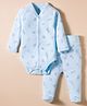 I Bears Interlock Knit Full Sleeves Onesies With Leggings With Animal Print - Light Blue