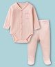 I Bears Interlock Knit Full Raglan Sleeves Onesie With Animal Print & Footed Leggings - Peach