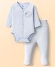 I Bears Interlock Knit Full Sleeves Onesie & Leggings With Animal Print - Light Blue