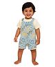 JusCubs Cotton Knit Half Sleeves Dinosaur Printed Dungaree With Tee - Blue