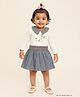 JusCubs Cotton Knit Full Sleeves Cat Printed Peter Pan Collared Dress - Blue