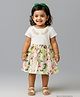 JusCubs Cotton Woven Half Sleeves Floral Embroidered & Printed Dress - Green