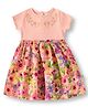 JusCubs Cotton Woven Half Sleeves Floral Embroidered & Printed Dress - Pink