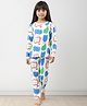 Anthrilo 100% Organic Cotton Knit Full Sleeves Apples Printed Comfort Fit Coordinating Night Suit Set - White