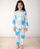 Anthrilo 100% Organic Cotton Knit Full Sleeves Floral Printed Comfort Fit Coordinating Night Suit Set - Aqua Blue