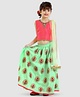 Babyhug Sleeveless Floral Embroidered Lehenga Set With Sheer Dupatta - Green & Pink