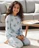 Anthrilo 100% Organic Cotton Knit Full Sleeves Butterflies Printed Comfort Fit Coordinating Night Suit Set - Blue