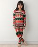 Anthrilo 100% Organic Cotton Knit Christmas Theme Full Sleeves Snowman Printed Comfort Fit Coordinating Night Suit Set - Red