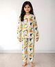 Anthrilo 100% Organic Cotton Knit Full Sleeves Dinosaurs Comic Panel Printed Comfort Fit Coordinating Night Suit Set - White