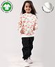 Anthrilo Fleece Knit Full Sleeves Cherries Printed Coordinating Winter Sweatshirt & Jogger Set - White & Black