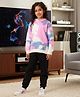 Anthrilo Fleece Knit Full Sleeves Tie Dye Winter Hooded Sweatshirt With Joggers Set  - White & Black