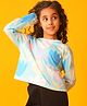 Anthrilo Blended Knit Full Sleeves Floral Printed Tee - Aqua