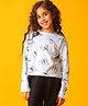 Anthrilo Blended Knit Full Sleeves Butterflies Printed Tee - Blue