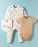 Kookie Kids Interlock Knit Full Sleeves Romper & Onesies With  Bib - Light Brown & White