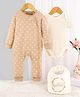 Kookie Kids Interlock Knit Full Sleeves Printed Onesies & Romper Set With Bib - Bronze
