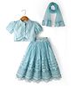 Saka Designs Cotton Woven Half Sleeve Choli Lehenga Set with Floral Embroidery & Dupatta - Light Blue