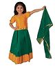 Vaanee Designz Silk Woven Half Sleeves Leaves Embroidered & Gota Lace Embellished Lehenga Choli With Dupatta Set - Green & Yellow