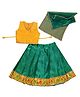 Vaanee Designz Silk Woven Sleeveless Leaves Embroidered & Gota Lace Embellished Lehenga Choli With Dupatta Set - Green & Yellow
