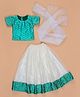 Vaanee Designz Silk Woven Half Sleeves Leaves Foil Printed & Lace Embellished Lehenga Choli With Dupatta Set - White & Rama Green
