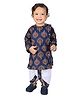 Vaanee Designz Cotton Knit Full Sleeves Ethnic Motif Printed Kurta Dhoti Set - Navy Blue